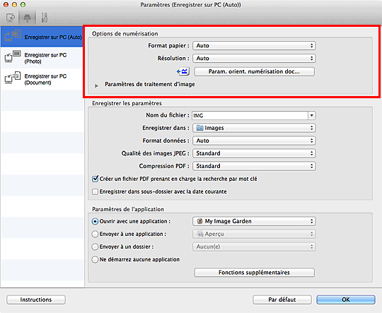 figure : boîte de dialogue Paramètres